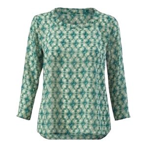 CAbi EUC Jade Green Print Top Spring Prick Blouse Medium #3069 Vacation Travel